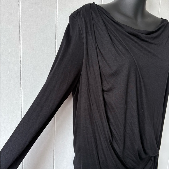 Helmut Lang Black Draped Long Sleeve Dress | Size Large - Picture 5 of 9